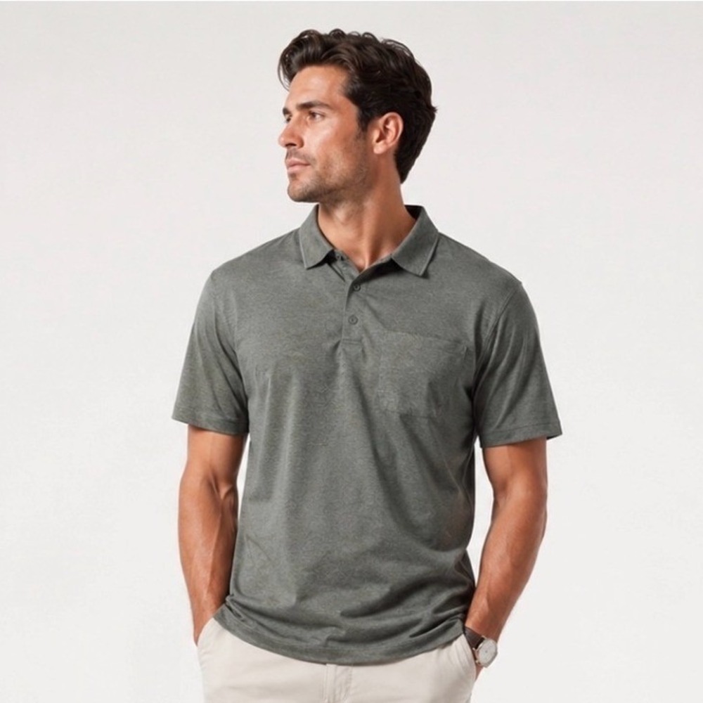 Duluth‎ Trading Co Polo Shirt Mens L Green Moisture Wicking Performance Pocket